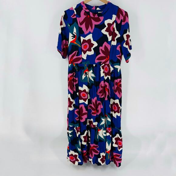 NWT Roolee Mom Dress Floral Print Nursing Friendly Midi Short Sleeve Size Large - Picture 1 of 12